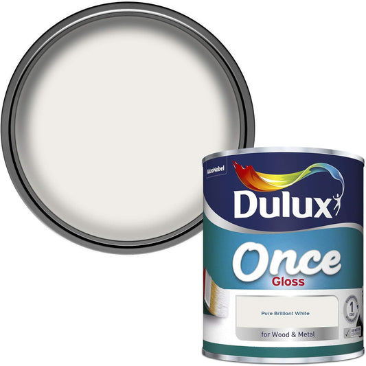 Dulux Once Gloss Paint For Wood & Metal - Pure Brilliant White 750ml