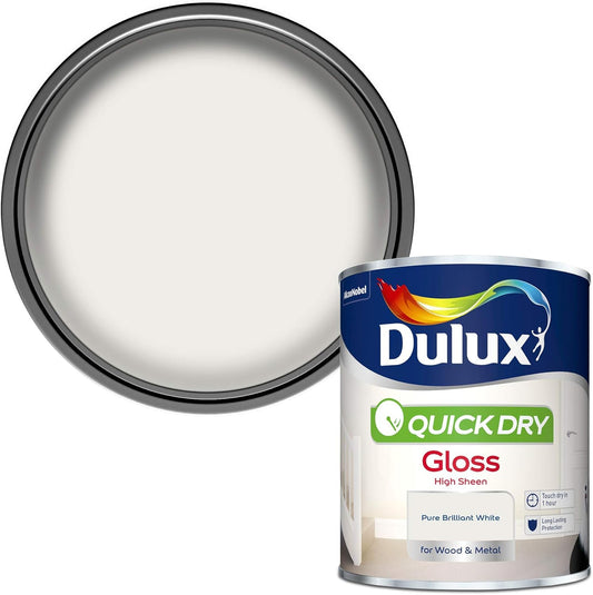 Dulux Quick Dry Gloss Paint For Wood And Metal - Pure Brilliant White 750 Ml