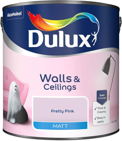 Dulux Matt Emulsion Paint For Walls And Ceilings - Pretty Pink 2.5L
