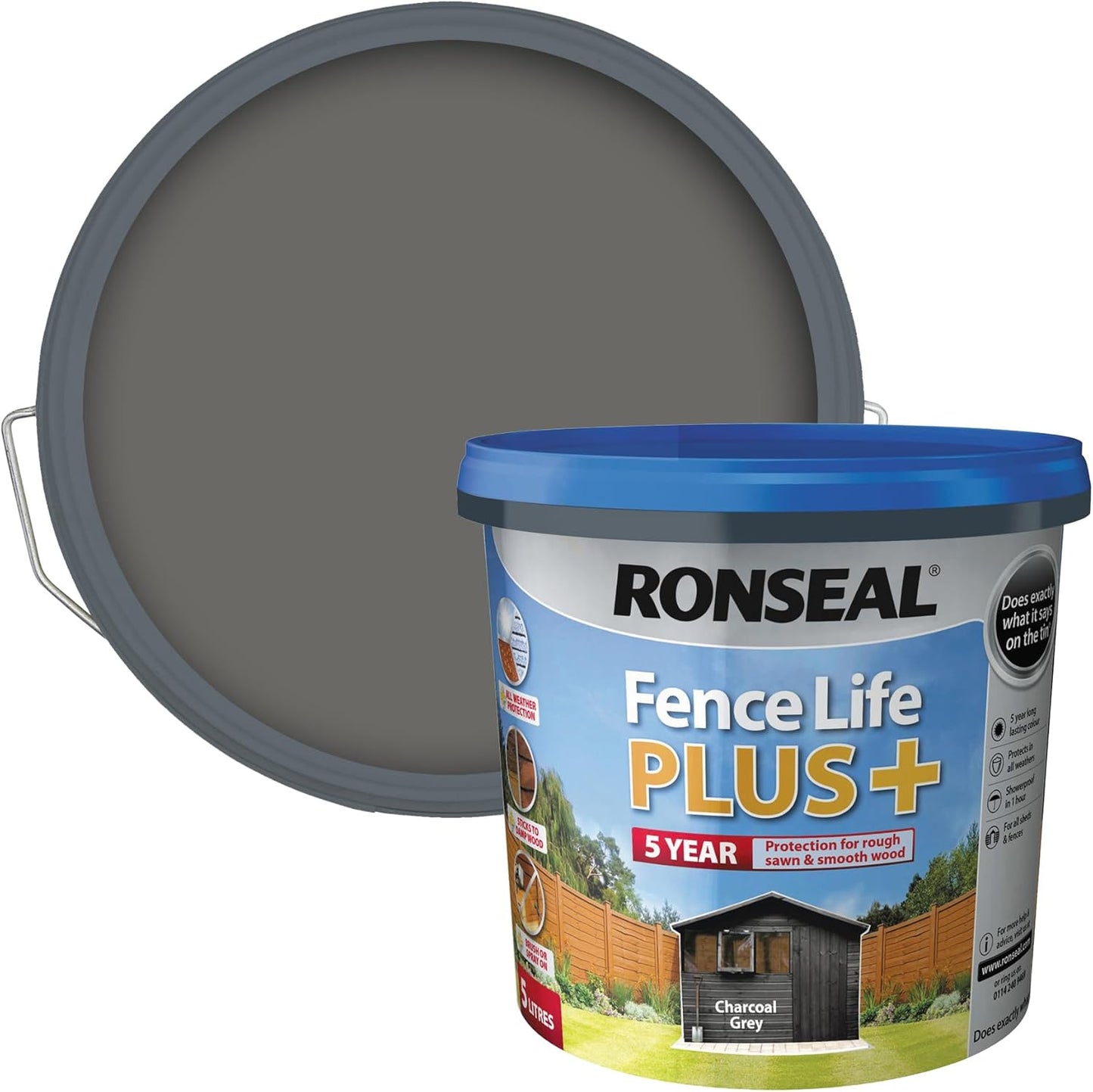 Ronseal Fence Life Plus, Charcoal Grey, 5 Litre