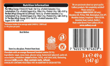 Fry's Chocolate Orange Cream | Dark Chocolate Bars with Orange Cream Fondant | 3 x 49g | 16 x 157g Full Case