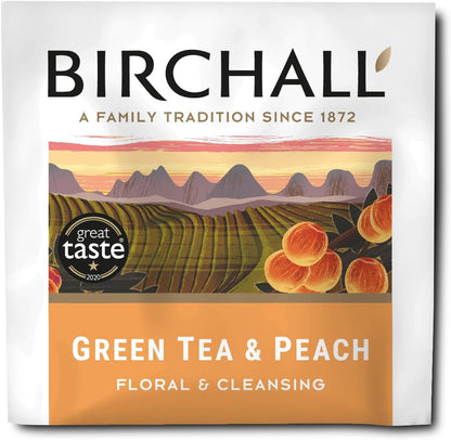 Birchall Prism Enveloped Teabags - Green Tea & Peach 20's.