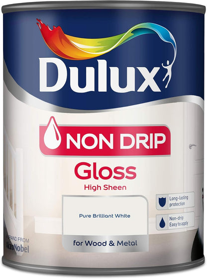 Dulux Non Drip Gloss Paint For Wood And Metal - Pure Brilliant White 750 Ml