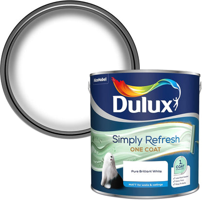 Dulux Simply Refresh Matt Emulsion Paint - Pure Brilliant White - 2.5L, 5382928