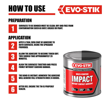 Evo-Stik Impact Adhesive, Multipurpose, High-Strength Adhesive, 250ml Tin.