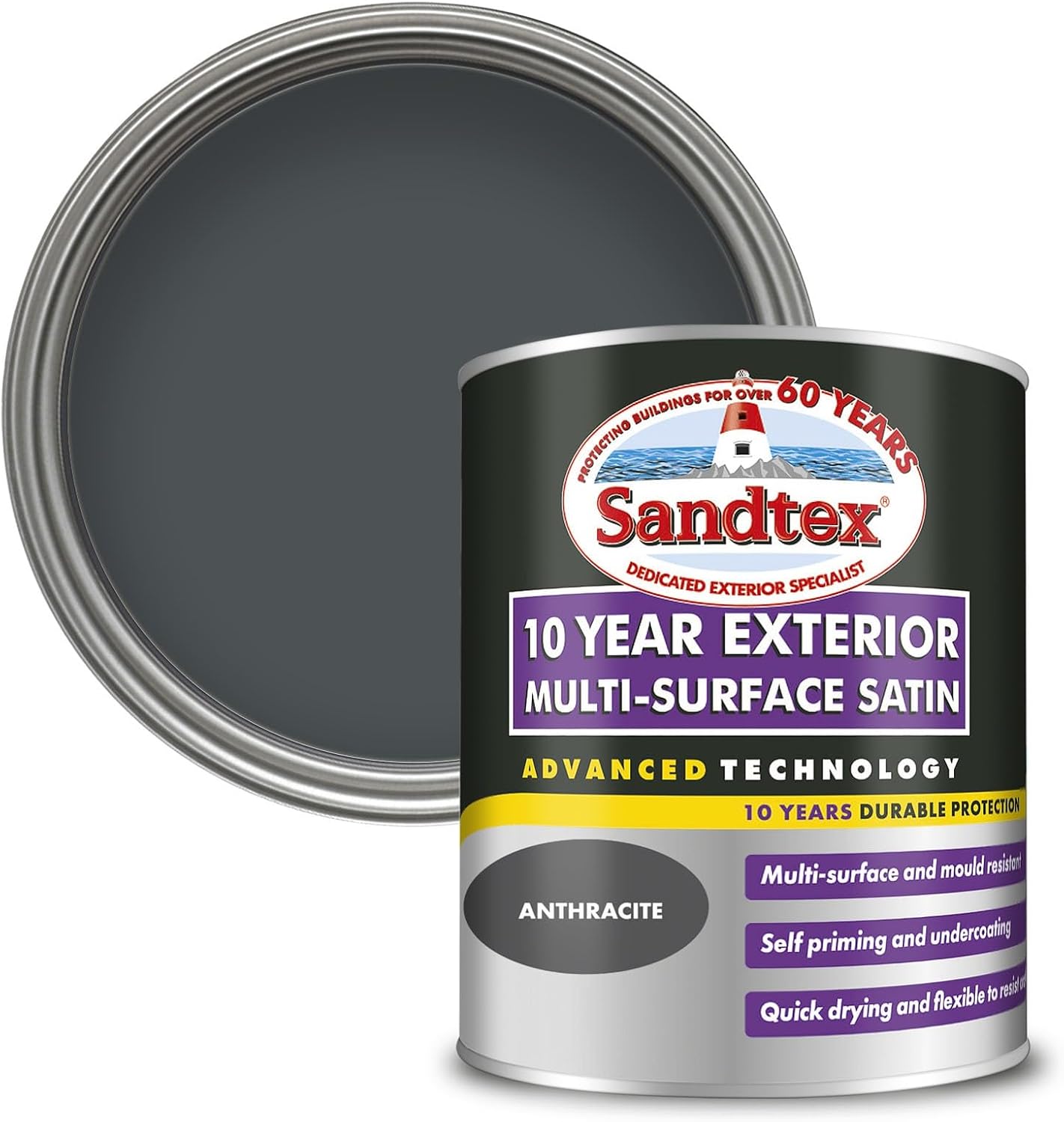 Sandtex 10 Year Multi Surface Satin Paint 750ml Anthracite