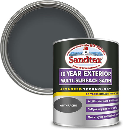 Sandtex 10 Year Multi Surface Satin Paint 750ml Anthracite