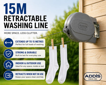 Addis Retractable Outdoor Space-Saving Washing Line, Up To 15 M