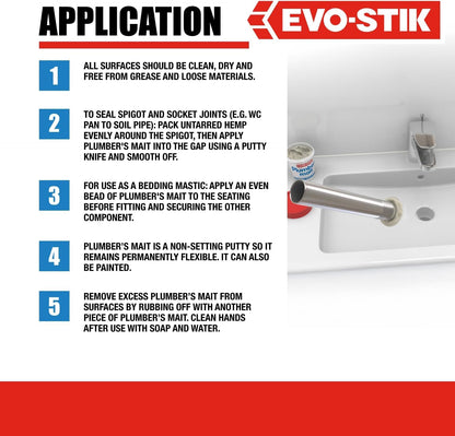 Evo-Stik Plumber'S Mait, Non-Setting Putty For Sanitary Joints, Waterproof, 750G