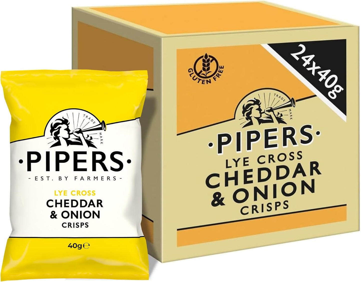 Pipers Gluten-Free Lye Cross Cheddar & Onion Vegetarian Crisps Multi-Pack | 24 x 40g
