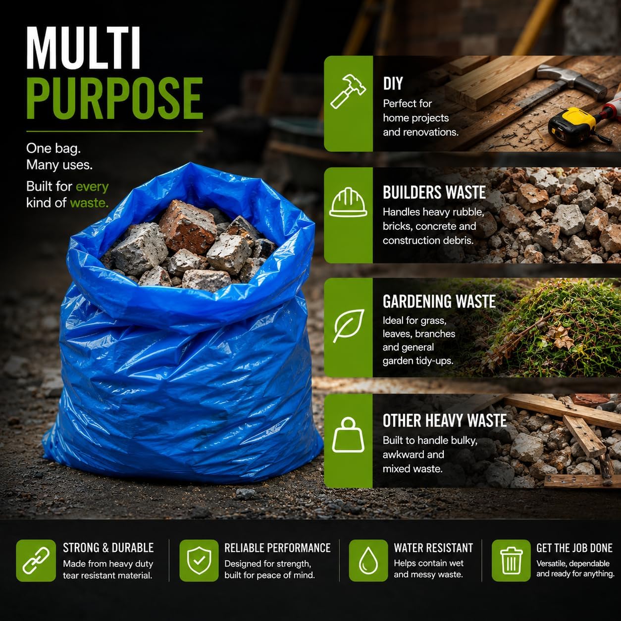 Ecobag - 6 Pack Blue Rubble Bags - 30L - 80 Microns