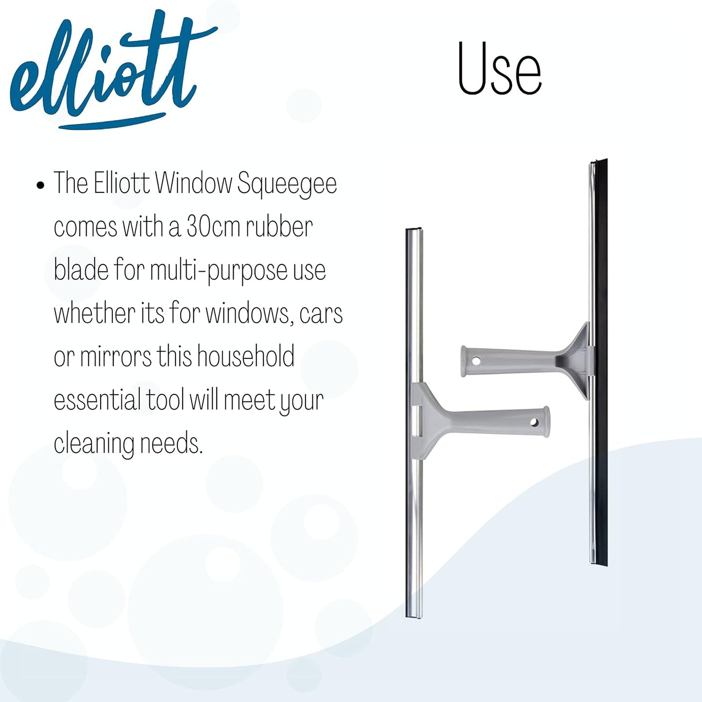 Elliott Multi-Purpose Window Squeegee 30Cm Rubber Squeegee With An Ergonomic Grey Handle.