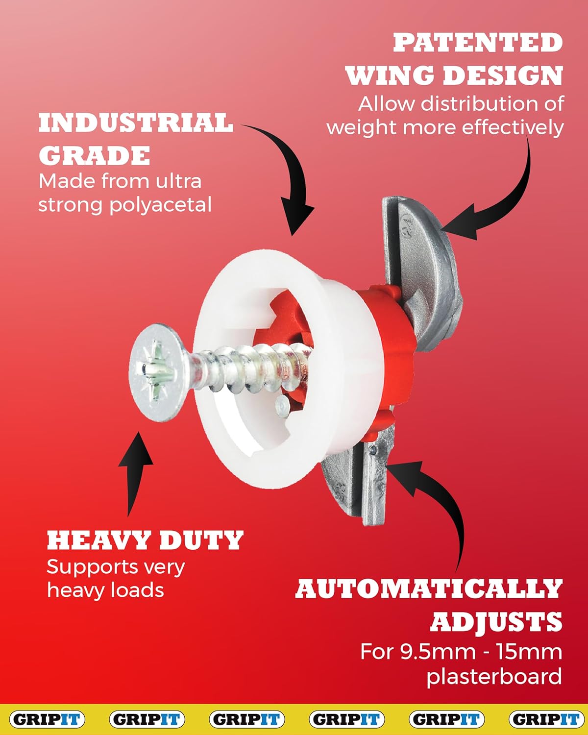 Gripit Red Plasterboard Fixings - Heavy Duty Pack of 25