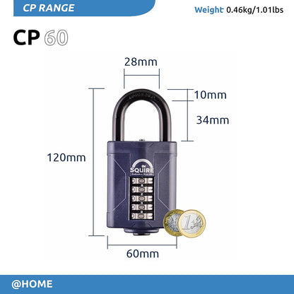 Squire Heavy Duty Padlock (Cp60) - Steel Shackle - 5 Wheel Combination (Blue, 60mm)