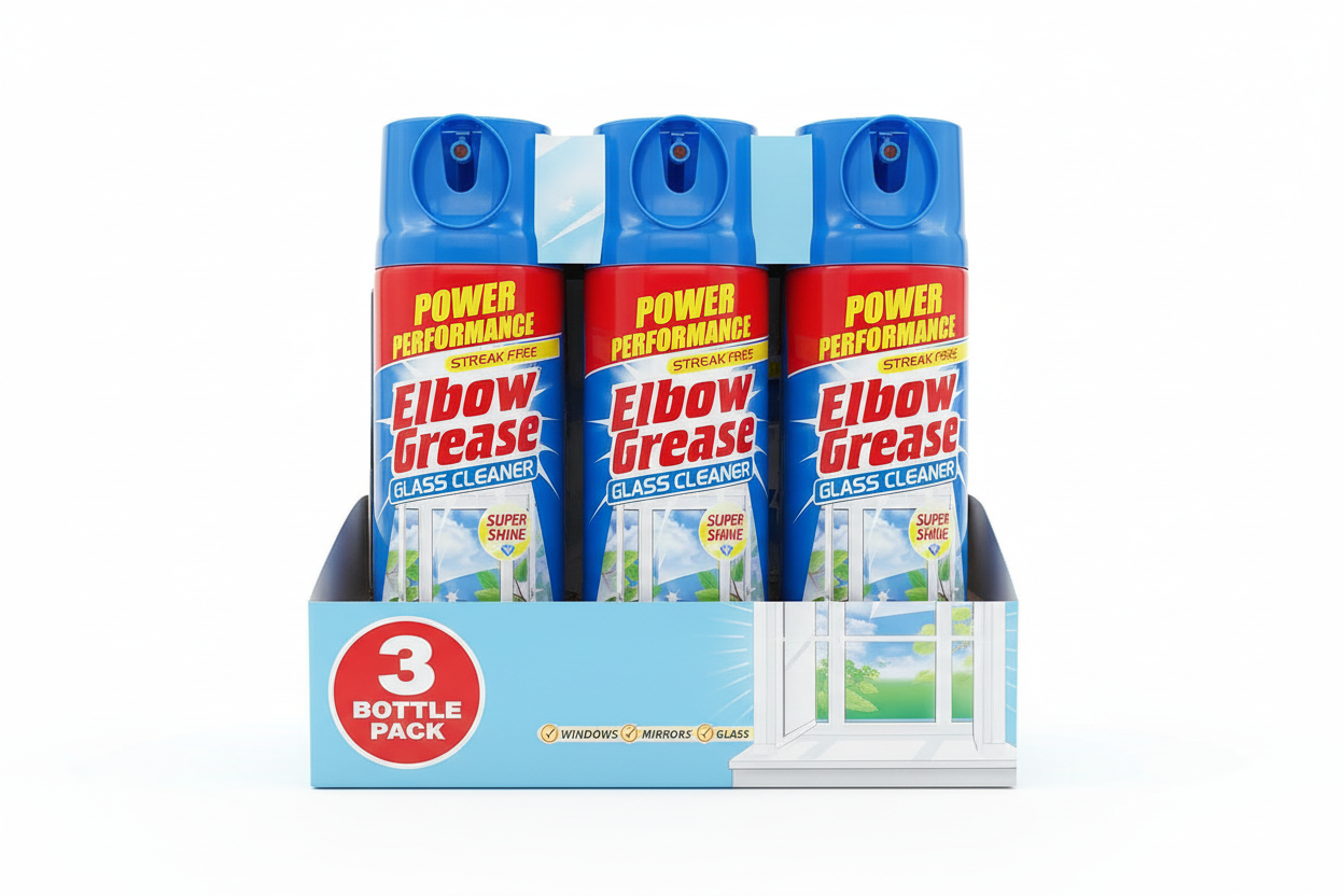 Elbow Grease Glass Cleaner Aerosol | Super Shine, Foaming Action | Cleans Windows, Mirrors, Glass |Streak Free | 1 x 400ml