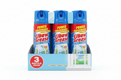 Elbow Grease Glass Cleaner Aerosol | Super Shine, Foaming Action | Cleans Windows, Mirrors, Glass |Streak Free | 1 x 400ml