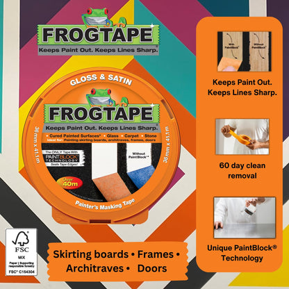 Frog Tape Orange Gloss & Satin Painters Masking Tape 36Mm X 41.1M