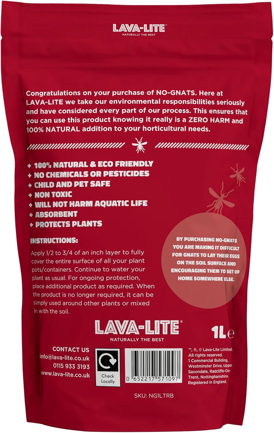 Lava-Lite No Gnats | Original Natural Fungus Gnat Killer for Houseplants, Soil & Compost | Child & Pet Safe | Cost Effective, Chemical Free Pest Control.
