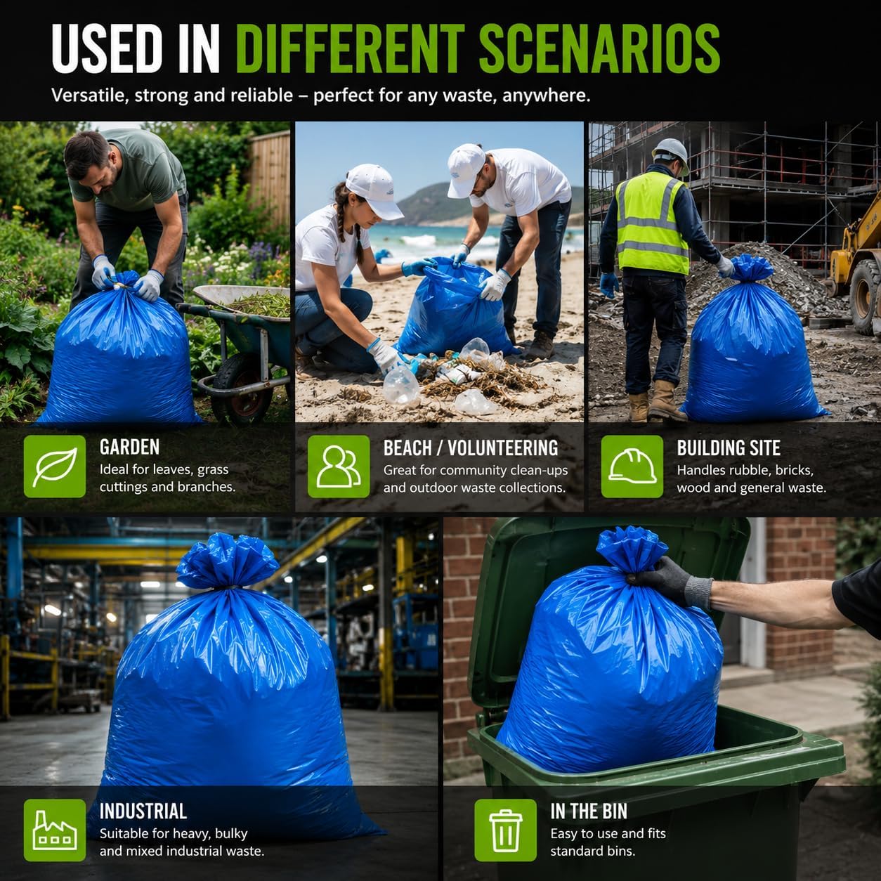 Ecobag - 6 Pack Blue Rubble Bags - 30L - 80 Microns