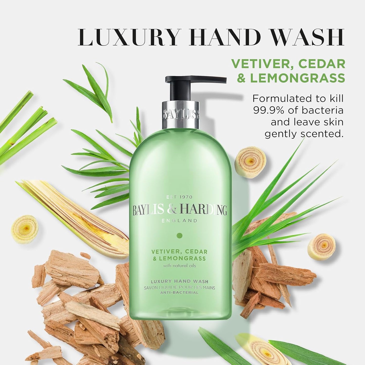 Baylis & Harding Vetiver, Cedar & Lemongrass | Anti-Bacterial Luxury Hand Wash | 1 x 500ml