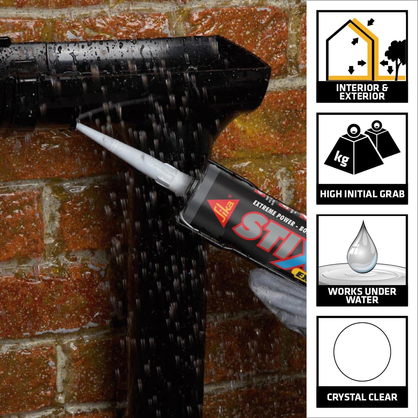 Everbuild Stixall Extreme Power Sealant And Adhesive | Waterproof | Crystal Clear | 290ml