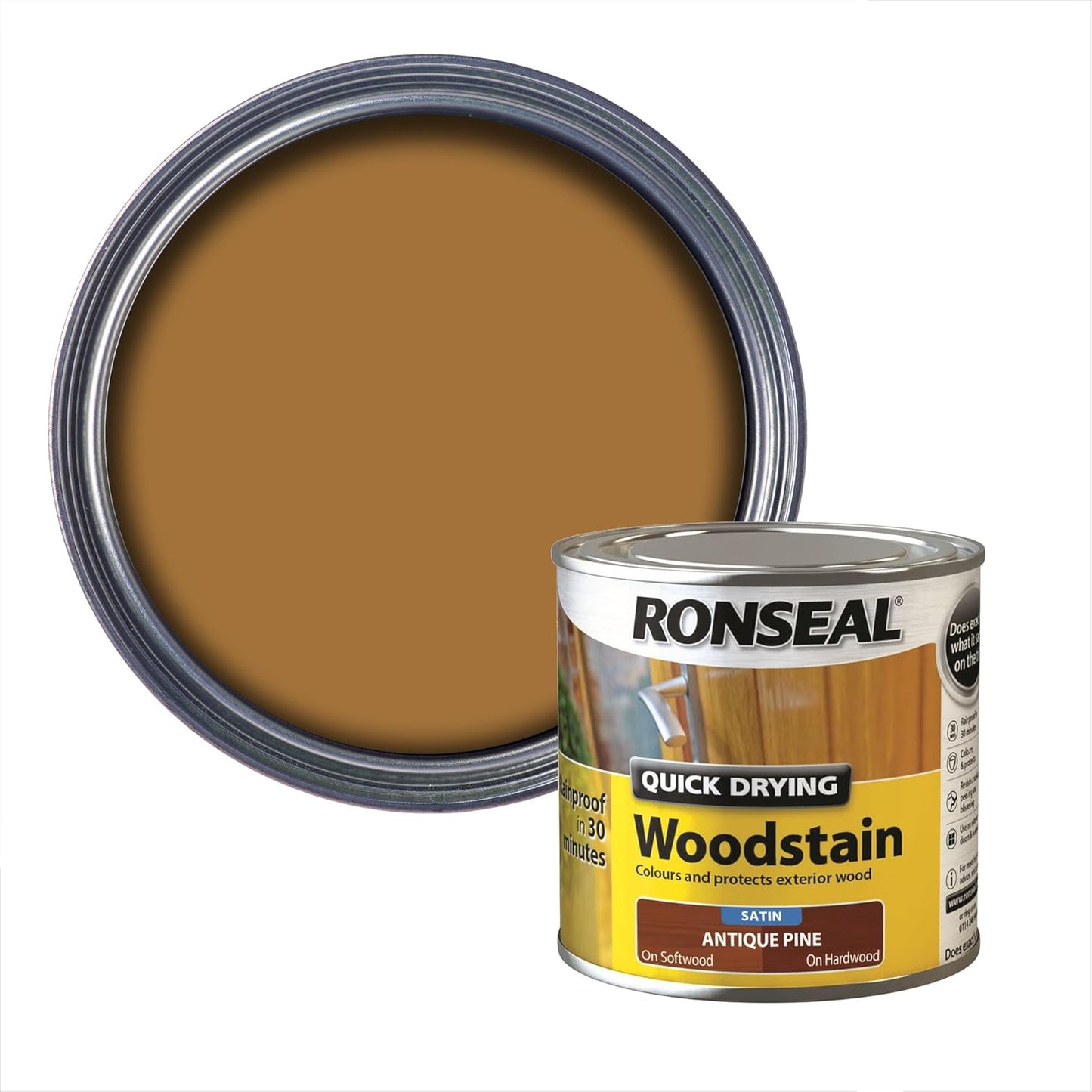 Ronseal Antique Pine Satin Woodstain | Soft or Hard Wood | Quick Drying | 2.5L