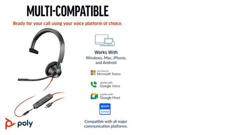 Poly Blackwire 3315 Monaural USB-C/A +3.5mm Headset 8X217AA