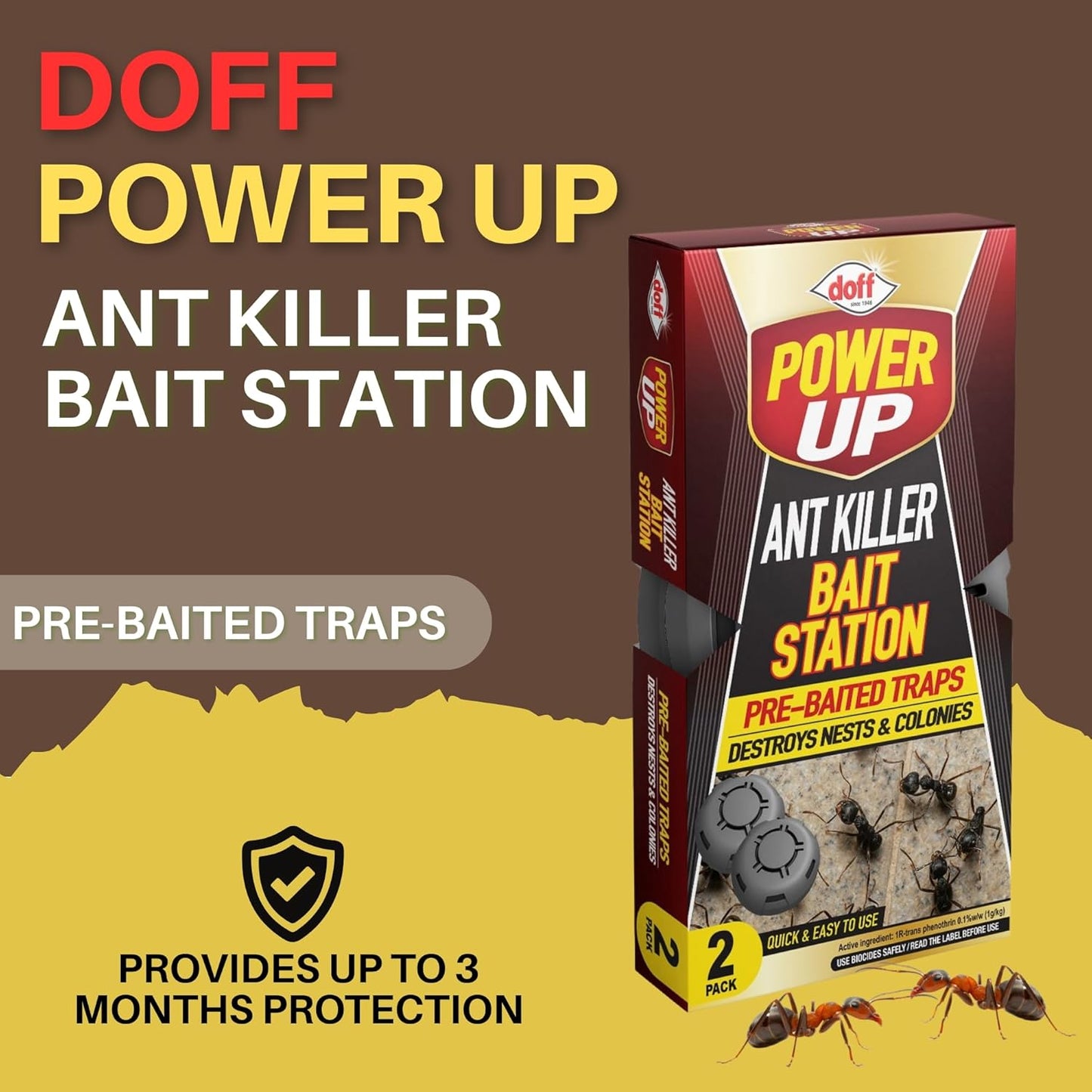 Doff Power Up Ant Killer Bait Station | Pre-Baited Traps | 1 x 2 Pack