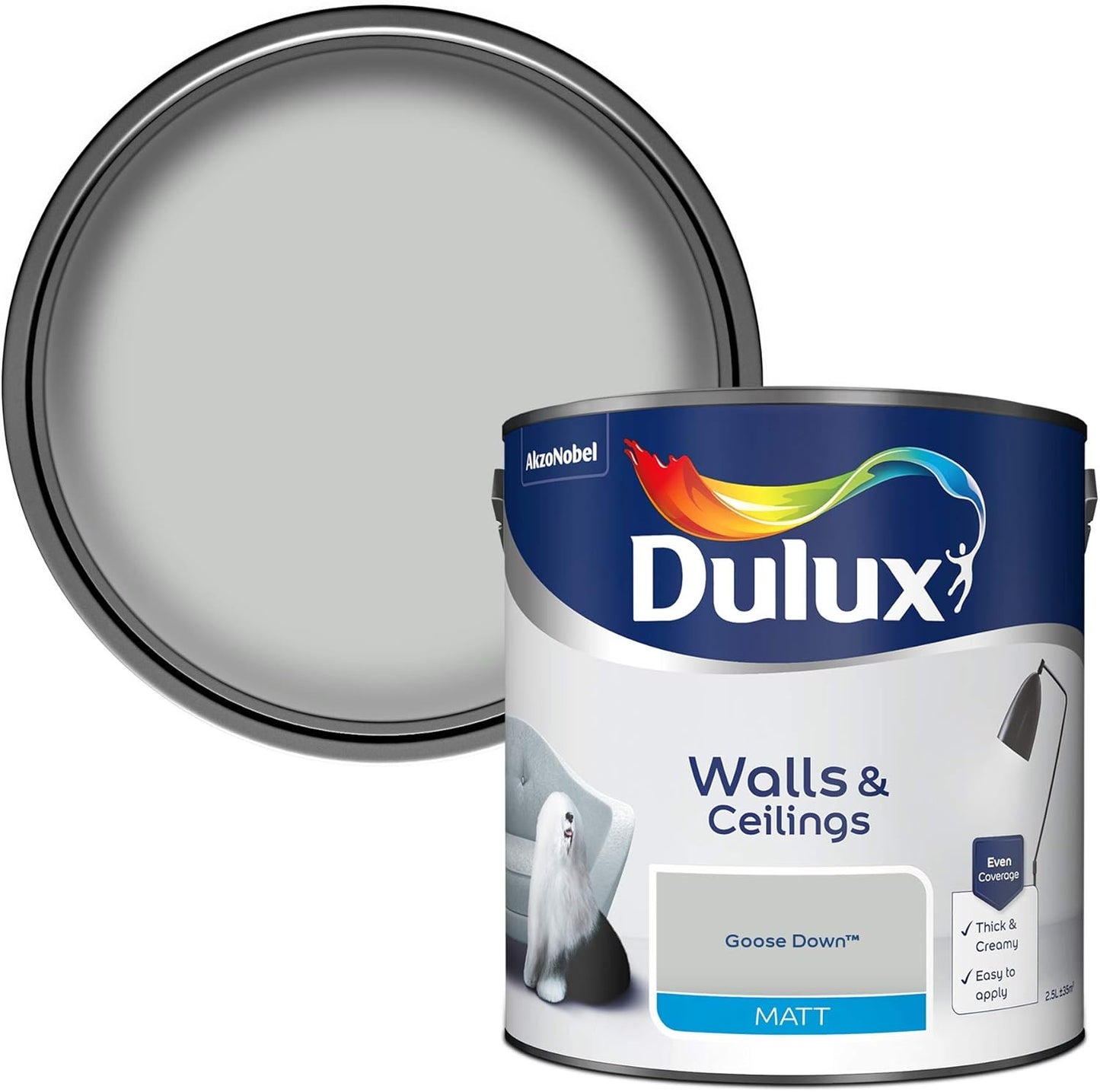 Dulux Matt Emulsion Paint For Walls And Ceilings - Goose Down 2.5 Litres
