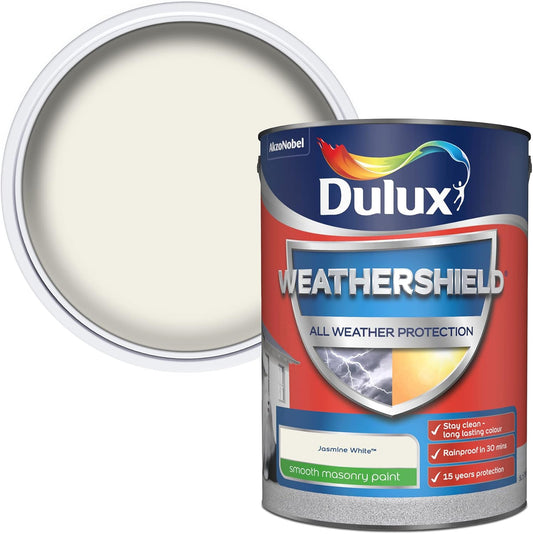 Dulux Weathershield Smooth Masonry Paint - Jasmine White - 5L