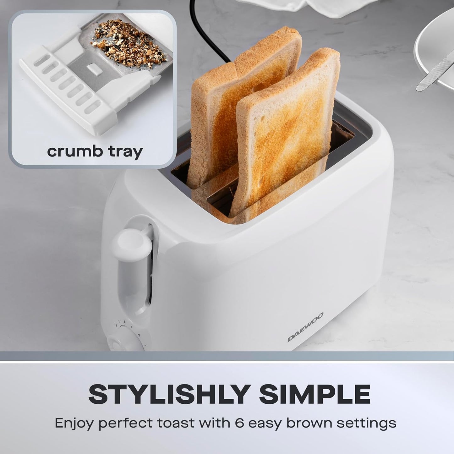 Daewoo Essentials 2 Slice Toaster |  White | 700W