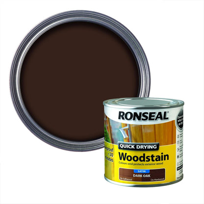 Ronseal Dark Oak Satin Woodstain | Soft or Hard Wood | Quick Drying | 750ml