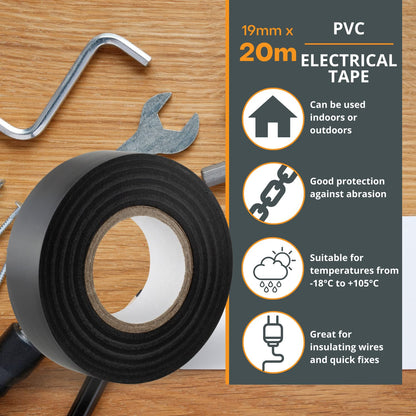 Black PVC DENCON Electrical Tape 19mm x 20M Insulation Tape (Pack of 1-10)