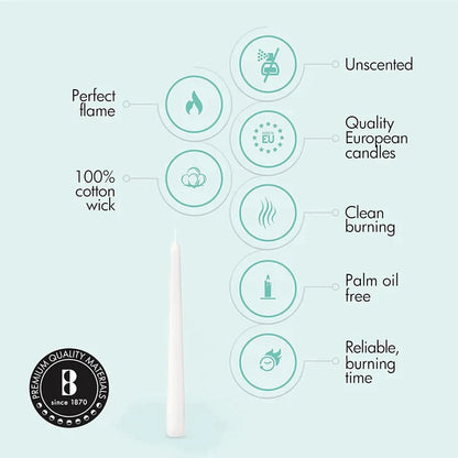 Bolsius Tapered Candles 10 Inch White 7 Hour Burn 100's