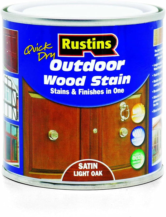 Rustins Quick Dry Outdoor Wood Stain Satin Light Oak 500Ml