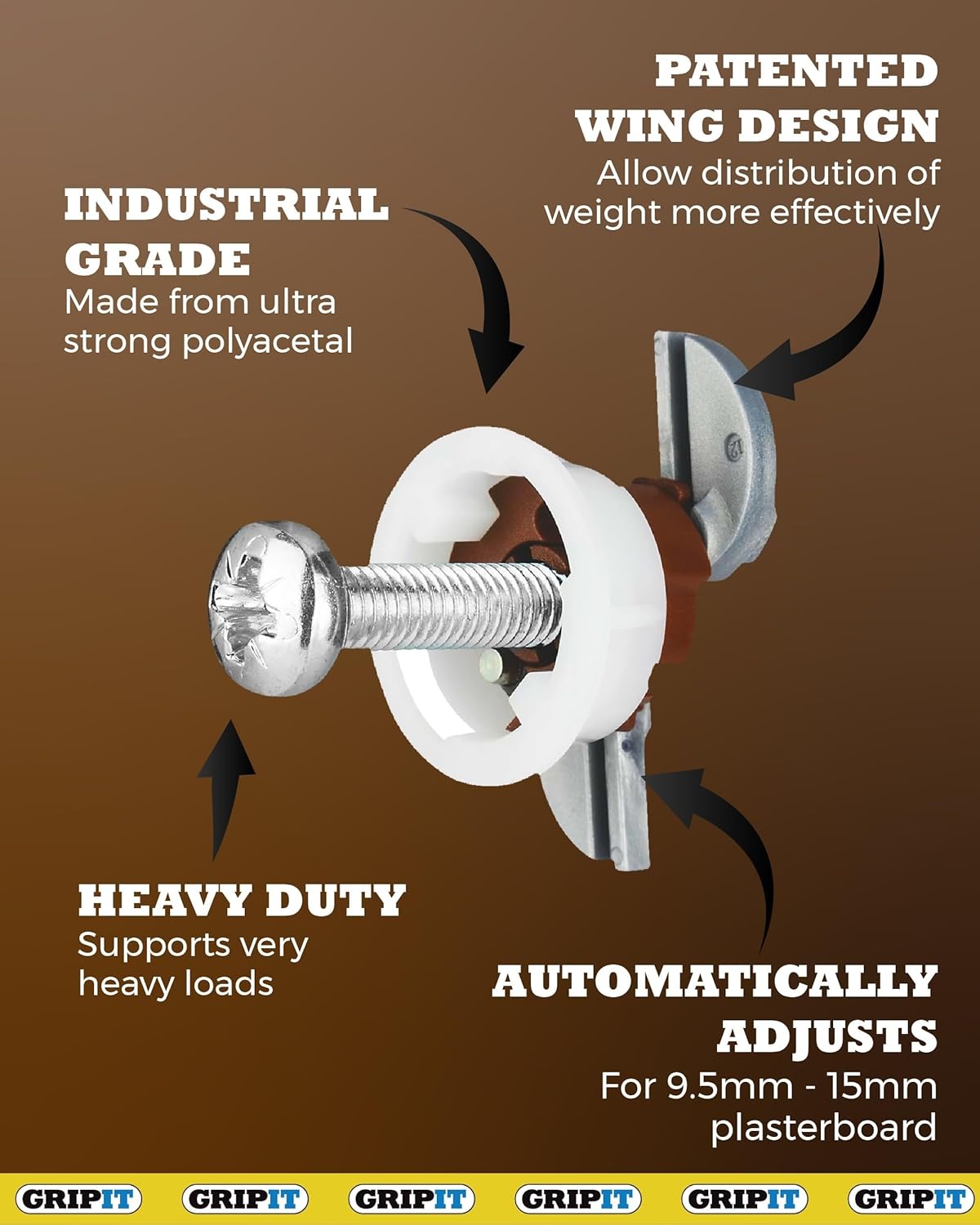 Gripit Brown Plasterboard Fixings - Pack of 25 | Heavy Duty Holds 93kg