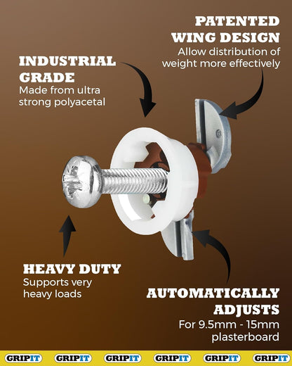 Gripit Brown Plasterboard Fixings - Pack of 25 | Heavy Duty Holds 93kg