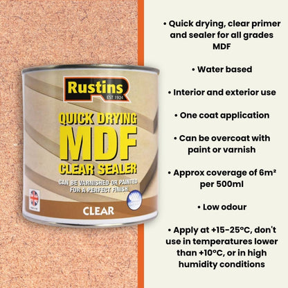Rustins Quick Dry MDF Sealer | Professional Sealant For Rapid Results | 1 Litre
