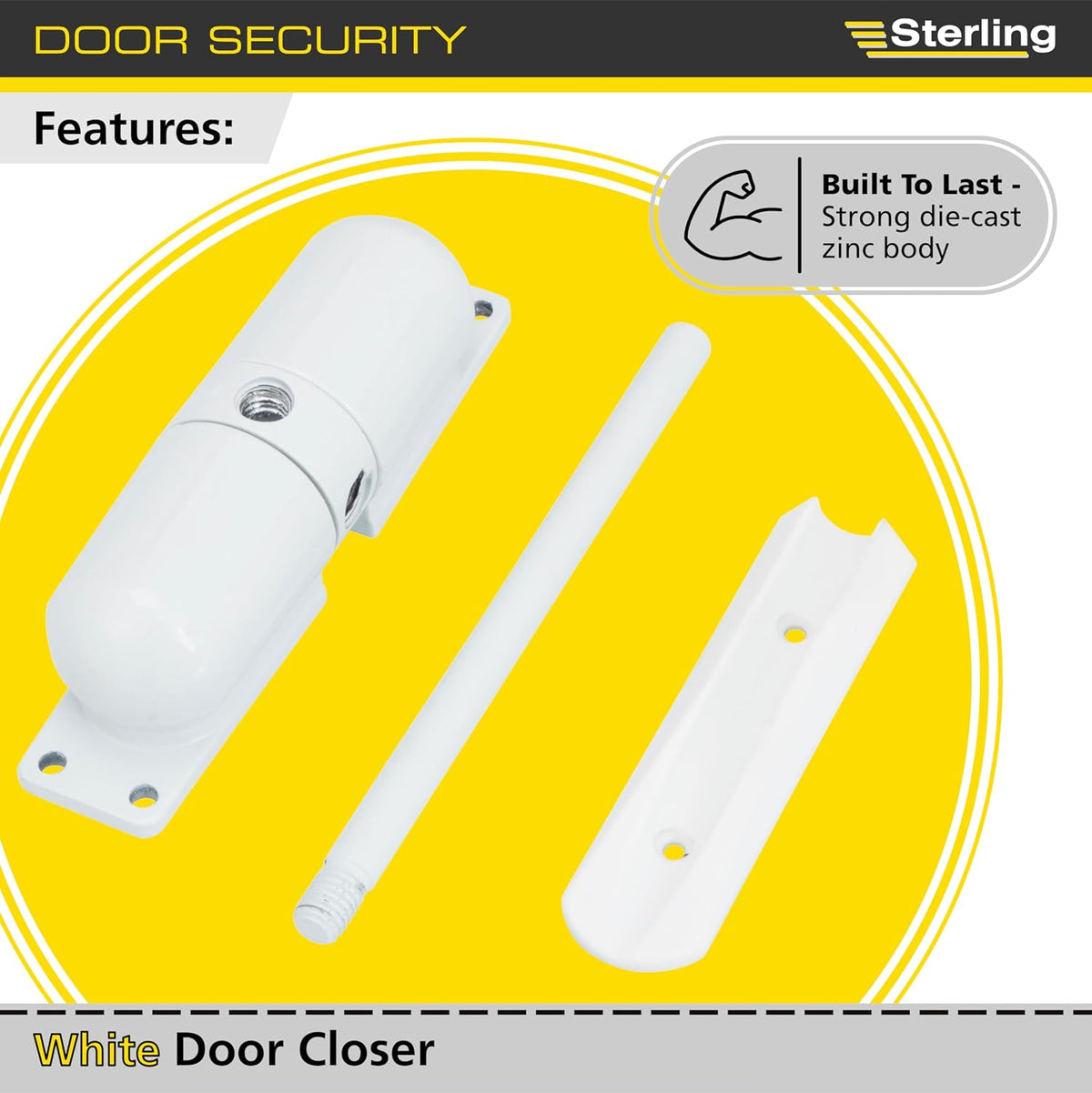 Burg Wachter Spring Loaded Adjustable Auto Closing Door Closer | Home & Commercial | White