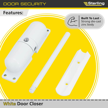 Burg Wachter Spring Loaded Adjustable Auto Closing Door Closer | Home & Commercial | White