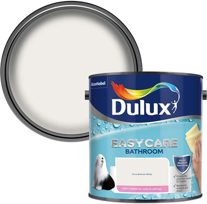 Dulux Easycare Bathroom Soft Sheen Emulsion Paint For Walls & Ceilings Pure Brilliant White 2.5L