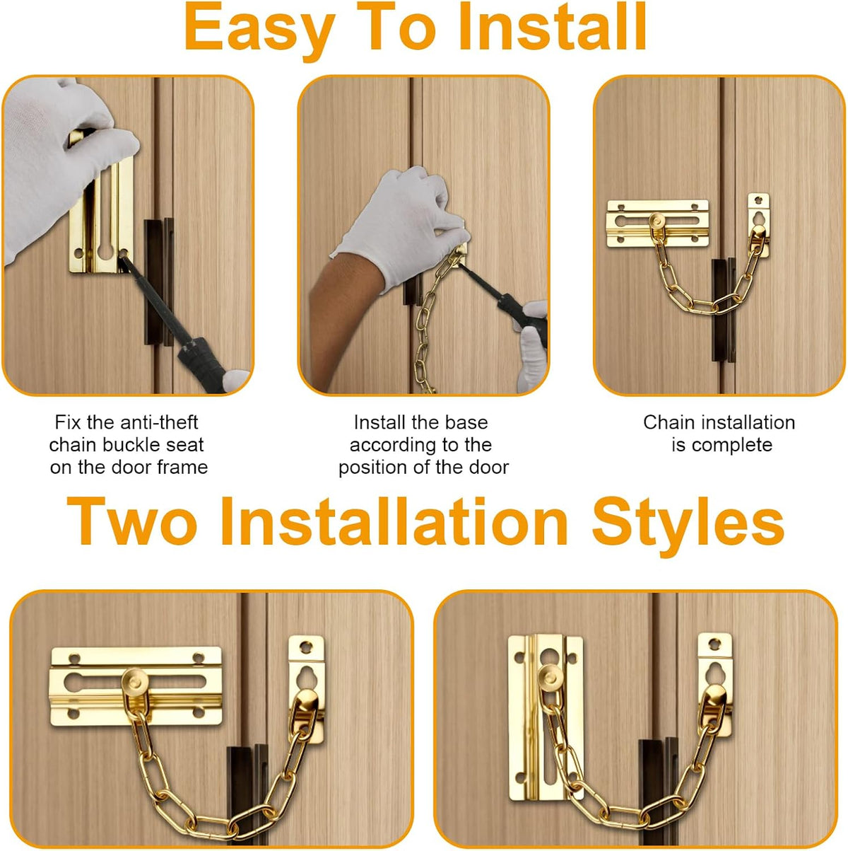 Door Chain Lock Heavy Duty Safety Chain Lock Polished Brass Sliding Bolt