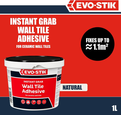 Evo-Stik Wall Tile Adhesive | Instant Grab | Multi Surface| 1L Tub