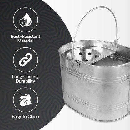 Fixtures Galvanised Stainless Steel Mop Bucket 11L