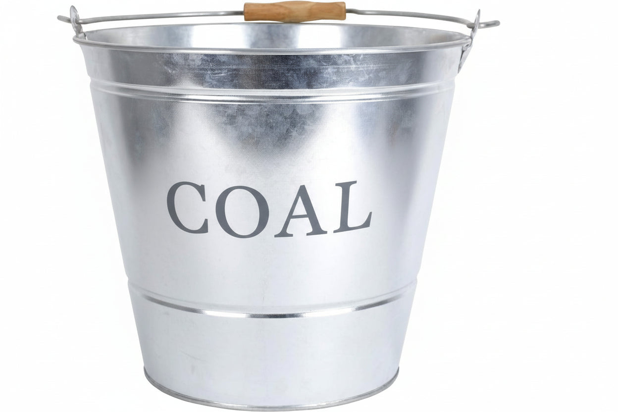 Manor Reproductions | Large Metal Fireside Kindling Bucket with Wooden Handle |Galvanised Finish