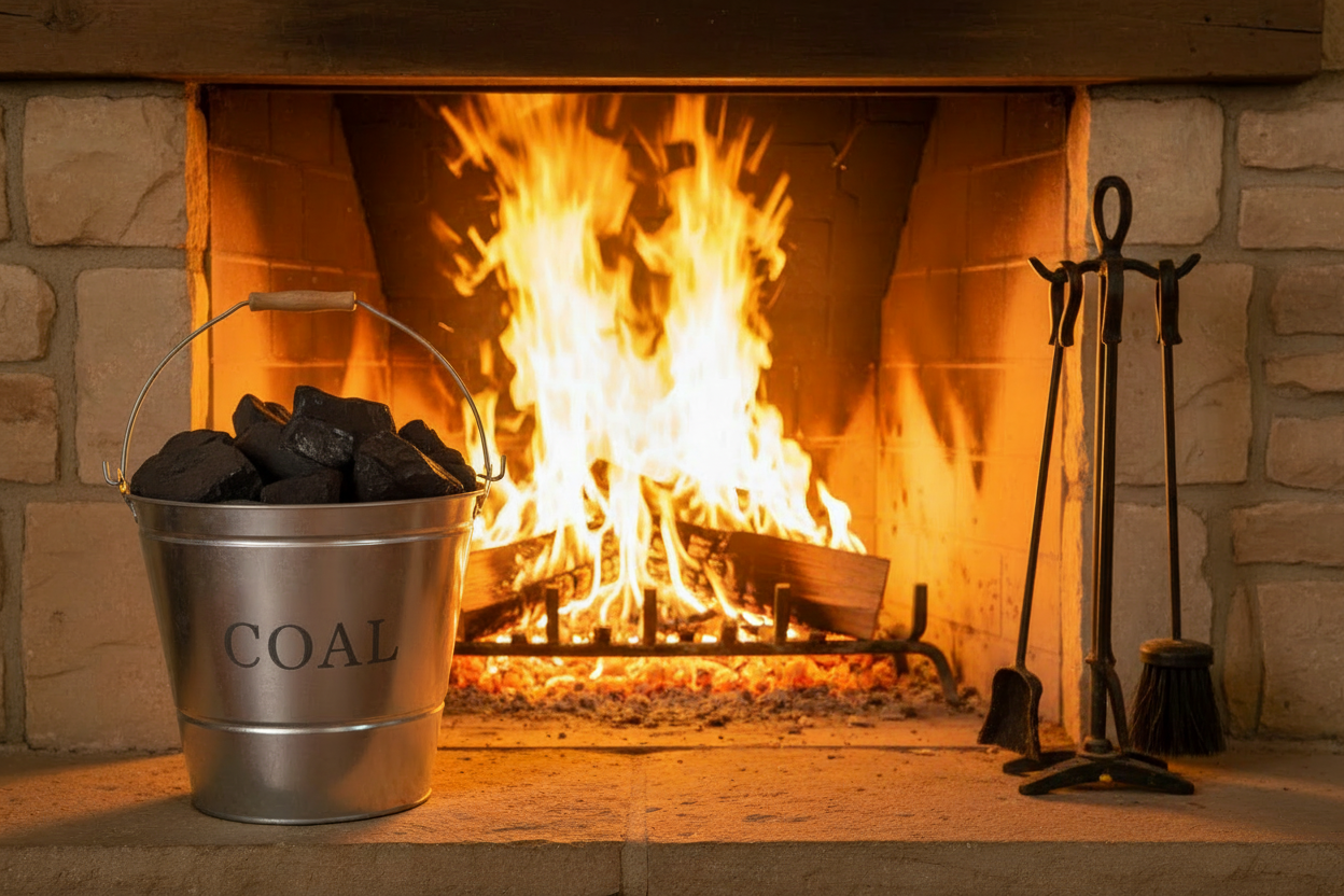 Manor Reproductions | Large Metal Fireside Kindling Bucket with Wooden Handle |Galvanised Finish