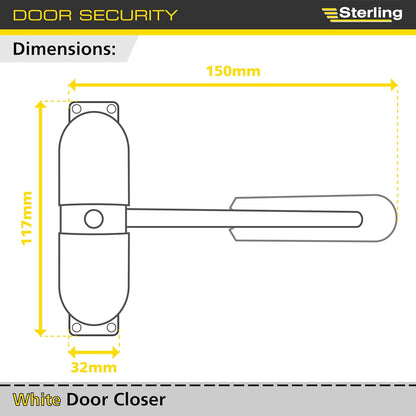 Burg Wachter Spring Loaded Adjustable Auto Closing Door Closer | Home & Commercial | White