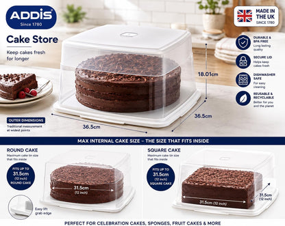 Addis 510483 Cake Seal Tight Tray Box Store Container, Clear & White, 14 Litres