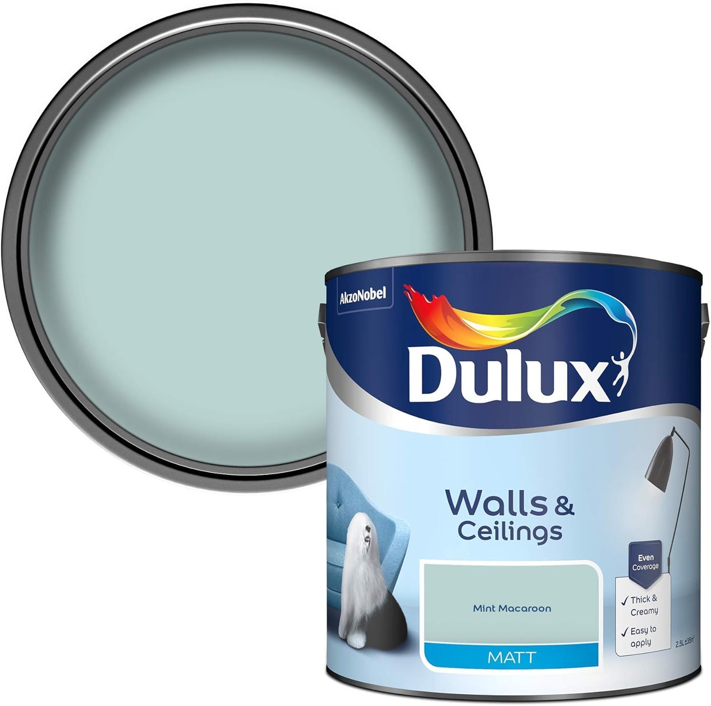 Dulux Matt Emulsion Paint For Walls And Ceilings - Mint Macaroon 2.5 Litres