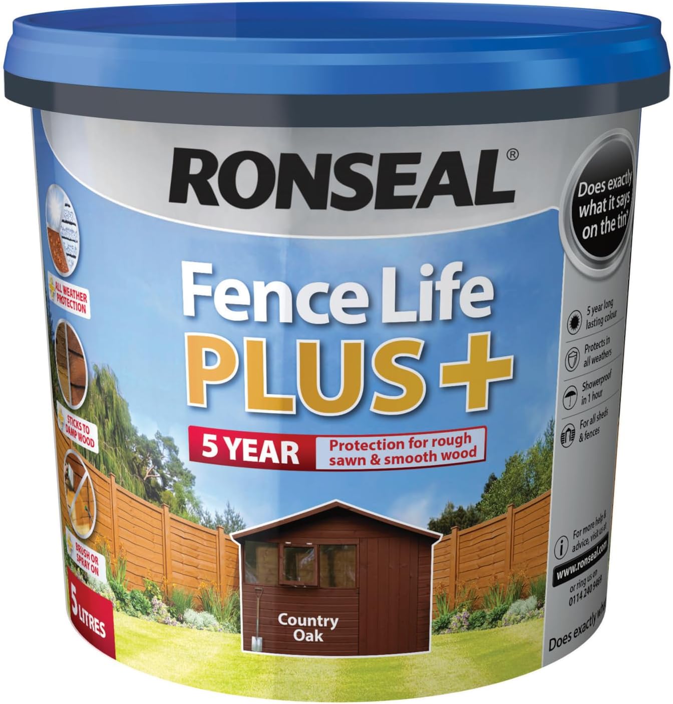 Ronseal Fence Life Plus+ Country Oak 5 Litre, 5L